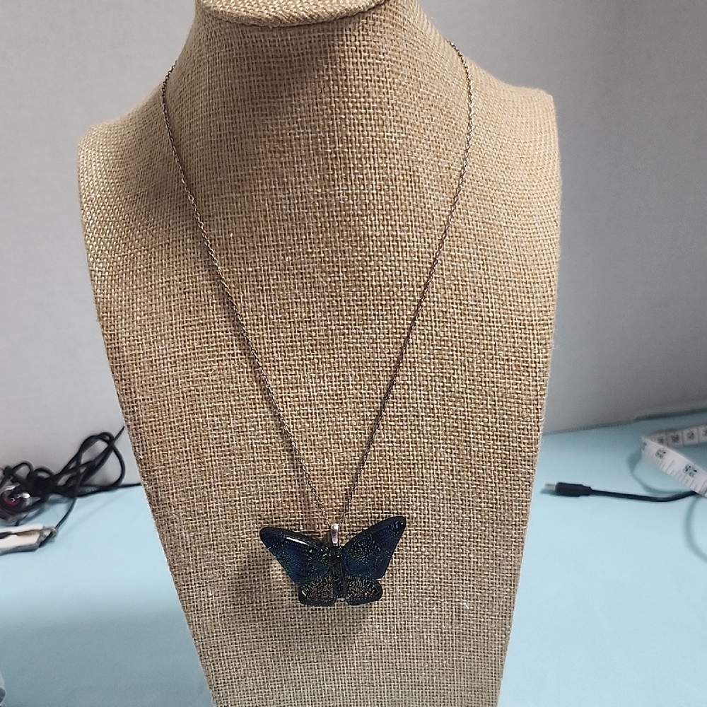 Blue Butterfly Pendant Necklace